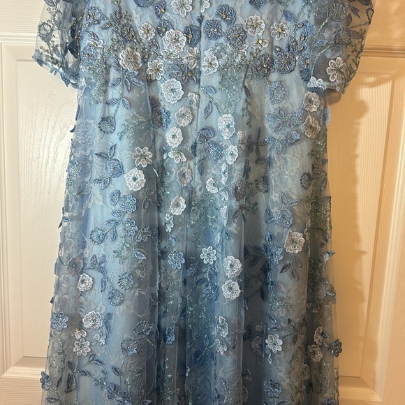 MAC DUGGAL Applique High Neck Puff Sleeve A Line Dress NWT - Picture 8 of 11